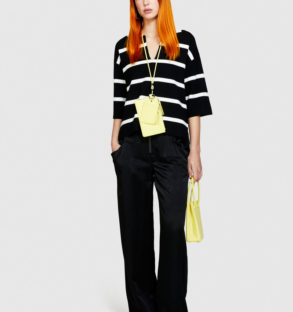 Satin pants - women's palazzo trousers - Black | Sisley image number 1